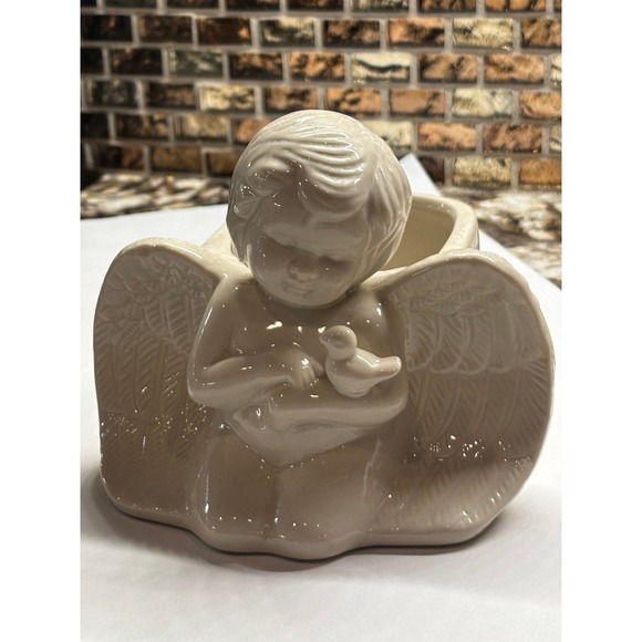 The Unbranded Brand Other - Angel Kneeling Cherub with Bird Planter for Succulents Trinkets Sponge